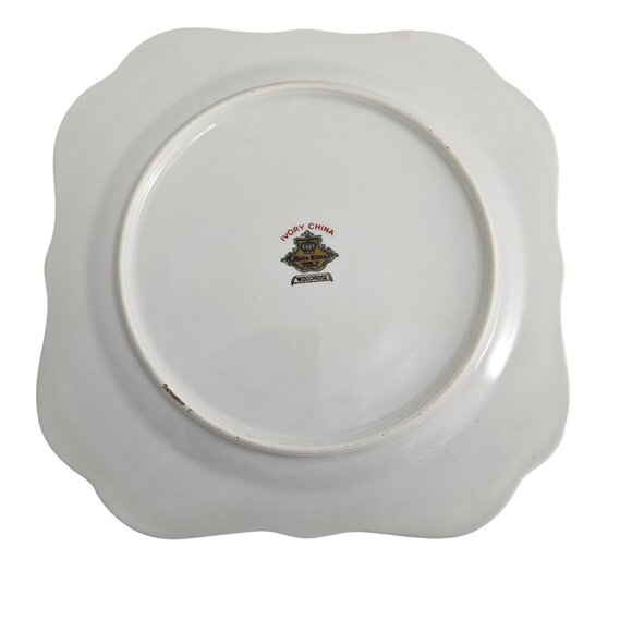 6 Blue Woodrose Square Lunch Plate 7.5" Meito Japan salad gold scalloped edge vt - Picture 7 of 9